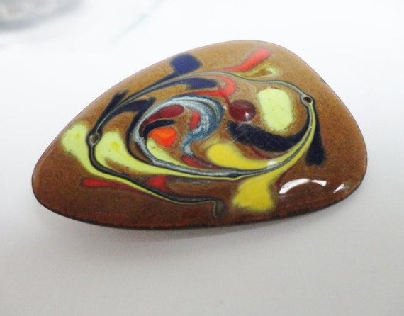 60s Vintage Enamel Brooch // Brown With Abstract … - image 4
