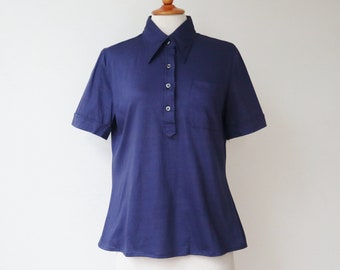 Blue 80s Vtg. Ladies Polo Shirt // 100% Cotton // Size M