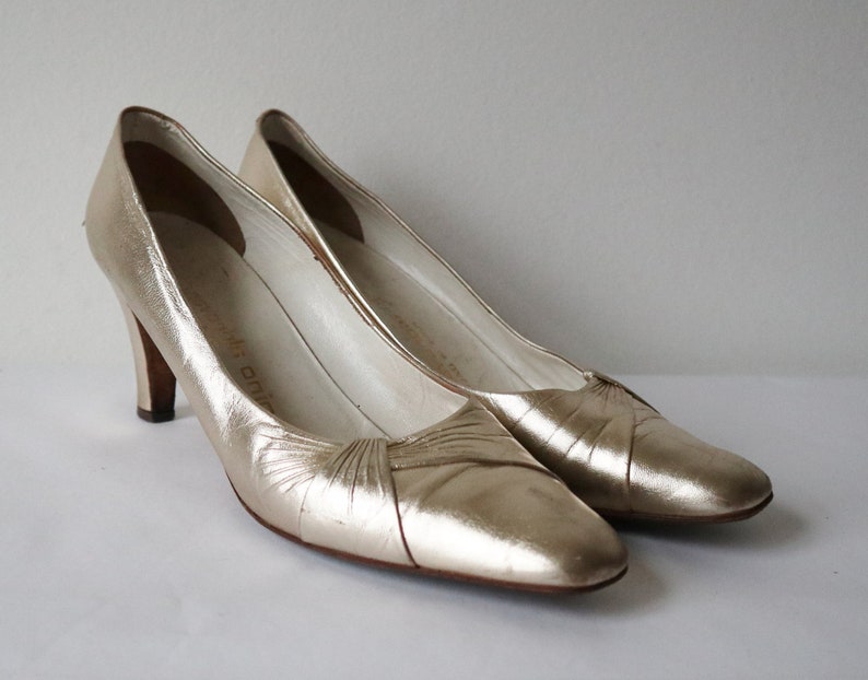 60s Vintage Golden Leather Shoes // Gino Aldrovandi // Made in - Etsy