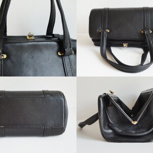 Black 60s Vintage Top Handle Leather Bag With Golden Closure - Etsy