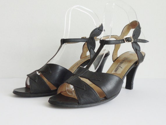 Black 70s Leather Shoes With Anklestrap // Unimad… - image 1