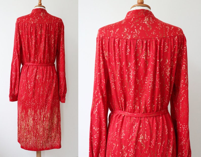 Dress Belted Belted Size M Red Beige 80s Vtg