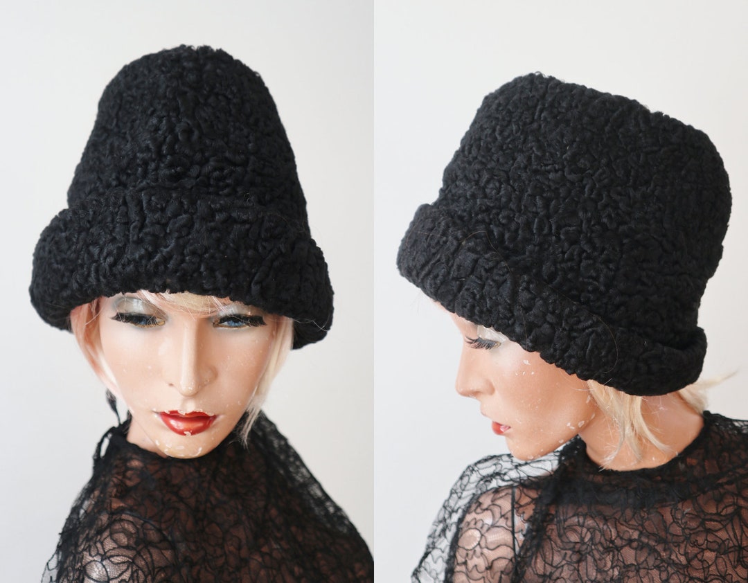 Black 40s50s Unisex Persian Lamb Hat // Beautiful Lined With Letters AL