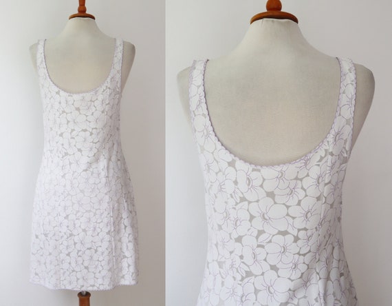 White 60s Semi Sheer Slip Dress With Purple/White… - image 4