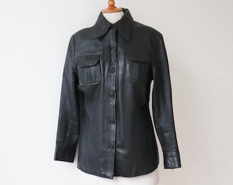 Black Fitted 70s Vtg. Leather Jacket // Genuie Leather//  Mens Leather Jacket // Unisex // Size S/M