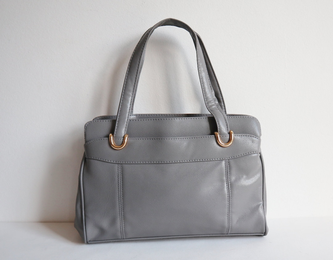 Gray 60s Vintage Vegan Top Handle Bag With Golden Metal Etsy