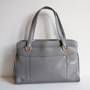Gray 60s Vintage Vegan Top Handle Bag With Golden Metal