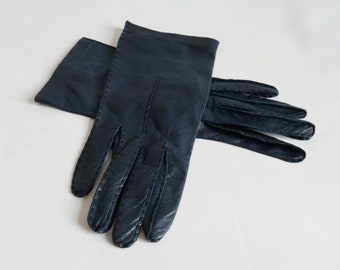 Deadstock 70 Dark Blue Leather Gloves // Size 6,5