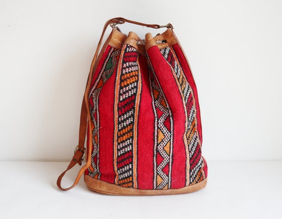 Hippie Backpack Ethnic Backpack Boho Backpack Turkish Anatolian Red Vintage Kilim Rug Shoulder Backpack for Woman Authentic Backpack