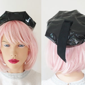 Cool Black Lacquer Hat With Top Ribbon // Madcaps Paris New York