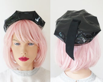 Cool Black Lacquer Hat With Top Ribbon // Madcaps Paris New York