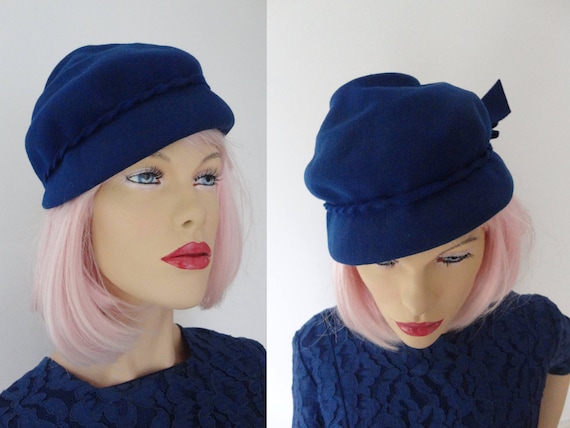 Blue 50s Vintage Felt Hat // Size 54