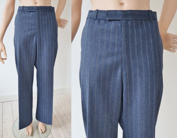blue and white striped bell bottom jeans