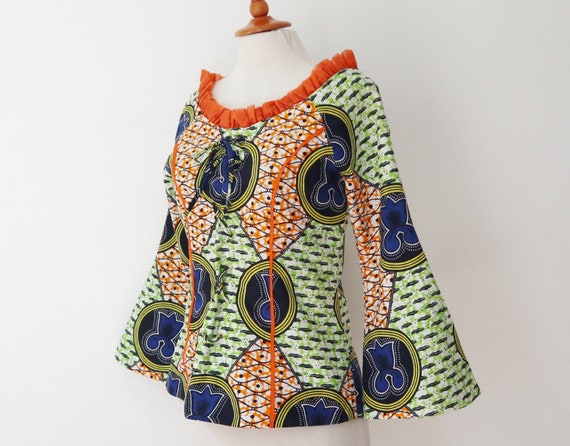 African Vtg. Blouse With Ruffles/Front Lace Up In… - image 2