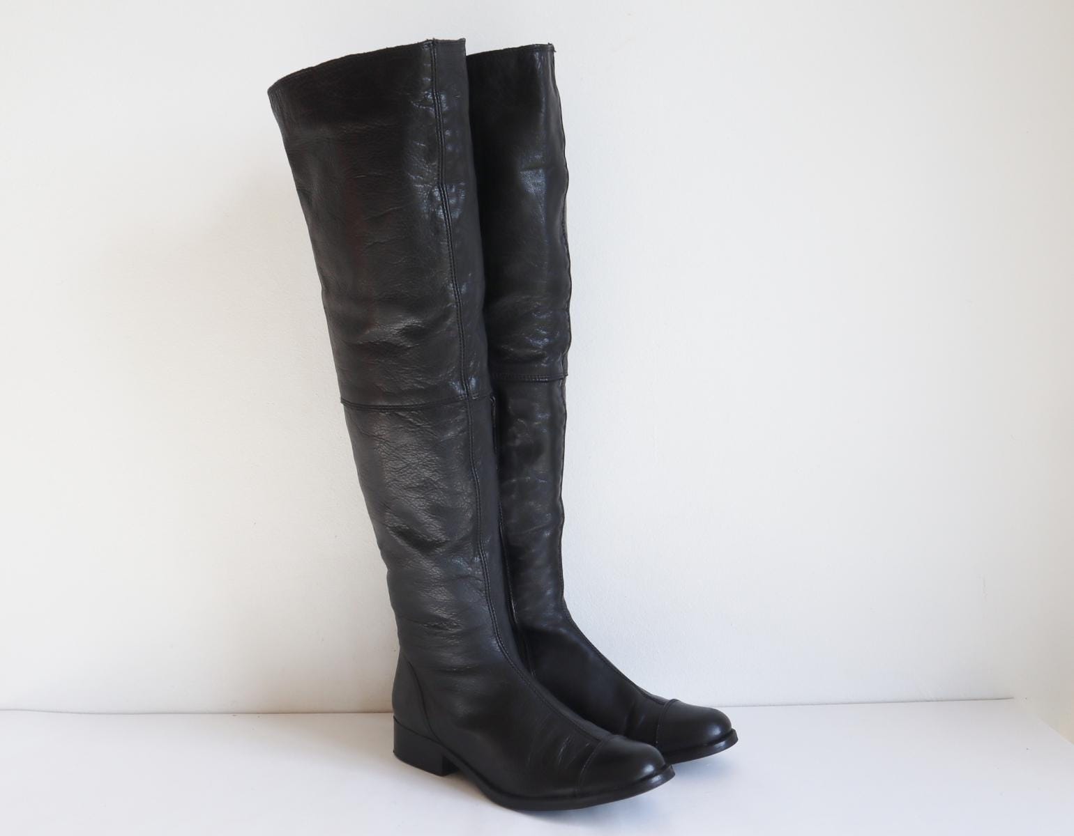 Black Over Knee High Boots // 00s // Leather Boots // Size 39 - Etsy