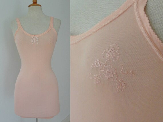 40s Rayon Peach Lingerie Top With Flower/Grape Sti