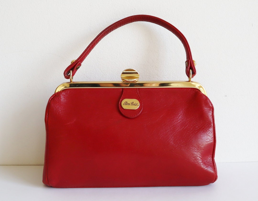 Red Top Handle Bag With Golden Closure // Bon Goût // Leather Etsy