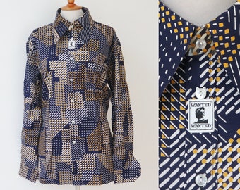 Blue Mens 70s80s DEADSTOCK Vtg. Shirt // Permanent Press // Polyester/Cotton // Size 39