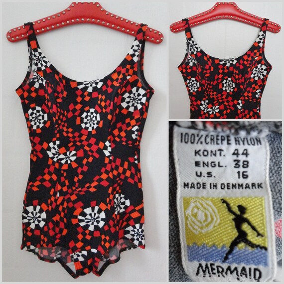 70s Vintage Swimsuit // Mermaid // Red Black Whit… - image 3