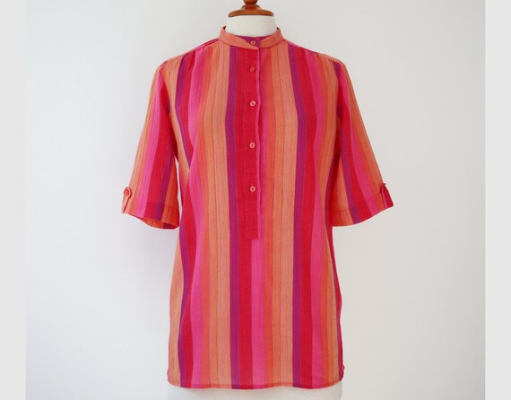 Colorful 70s Vintage Blouse With Stripes // Size 3