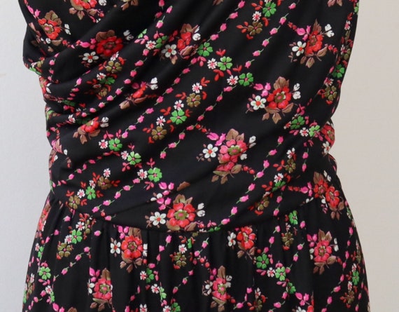 Black 70s Vintage Summer Strap Dress // Pink Gree… - image 6