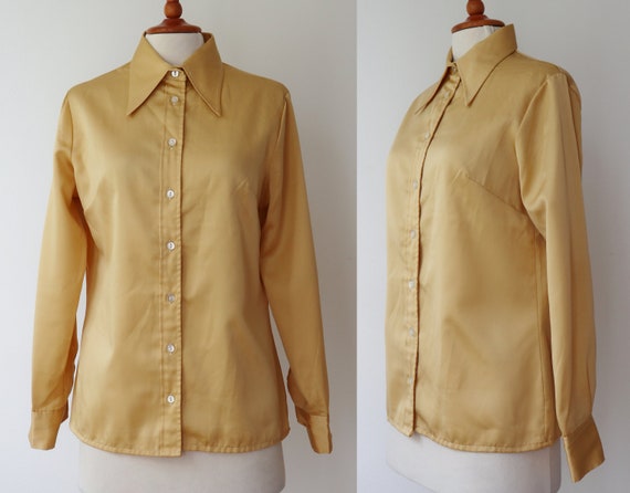 Golden 70s Vintage Blouse // Big Collar // Size 44