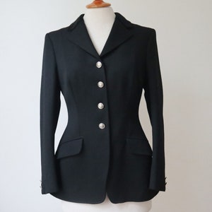 Black Fitted Vtg. Riding Jacket With Velvet Collar // Pikeur // Pure New Wool //Silver Buttons // Size 40