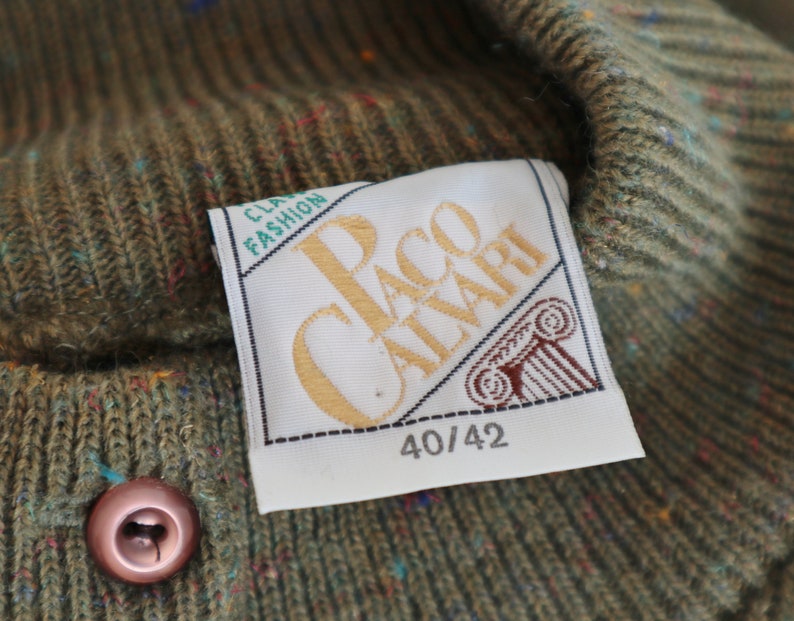 Olive Green 80s Knitted Vintage Wool Blouse With Buttons On Top Paco Galwari Turtleneck Size 4042