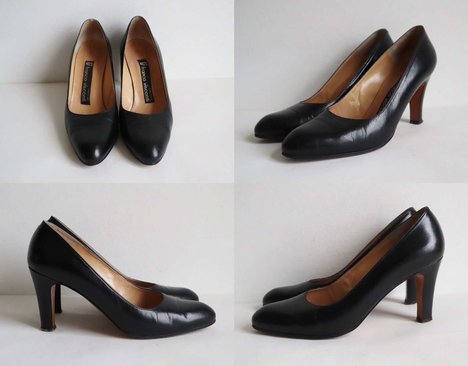 Classic Vtg. Leather Pumps Franco Visconti Size 37 5 Made In Italy