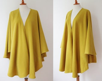 Lime Colored Wool Cape // One Size // Made In Italy