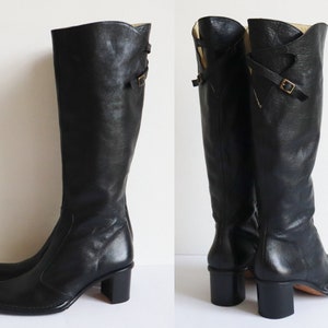 Black DEADSTOCK 80s90 Vtg. Leather Boots With Zipper Closure // Bubetti Boots With Strap // Size 39 // Made In Italy