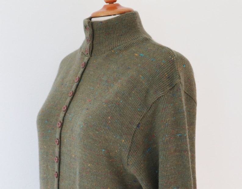 Olive Green 80s Knitted Vintage Wool Blouse With Buttons On Top Paco Galwari Turtleneck Size 4042