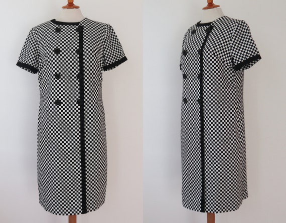 Cool DEADSTOCK 60s MOD Dress In Black White Squar… - image 2