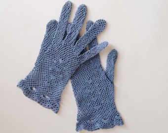 Blue DEADSTOCK Crocheted Cotton Gloves // Free Size