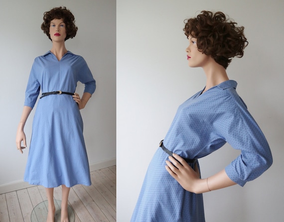 Lovely Light Blue 60s Vintage Dress // Cotton Wit… - image 2