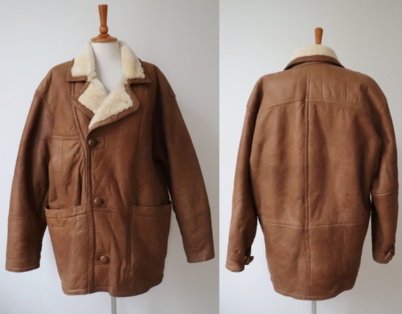 Brown 70s 80s Mens Leather/Sheepskin Vintage Jack… - image 3