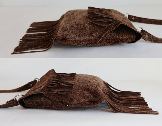 70s Vintage suede Bag // Brown With Fringes // Sh… - image 7