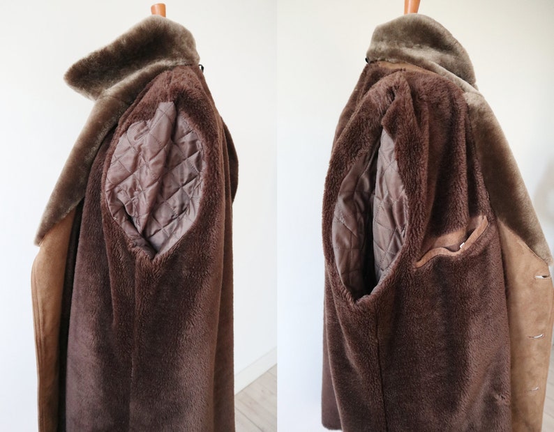 Cool BeigeBrown Mens Suede Vintage CoatJacket With Big Collar Teddy Lining