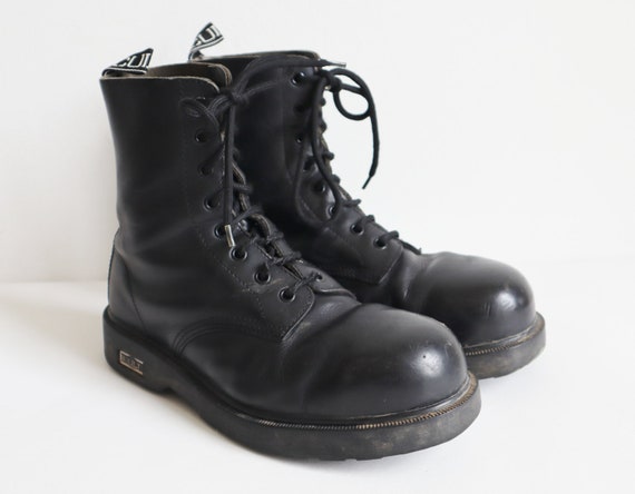 Chunky Black Vtg. Lace up Ankle Boots With Steel Toe // Punk  display picture 1