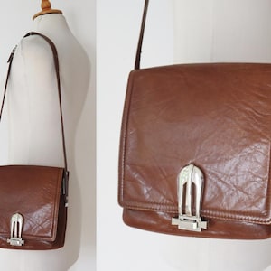 60s Brown Vtg. Leather Bag //Boxca //  Shoulder Bag With Silver Closure // Made In Denmark