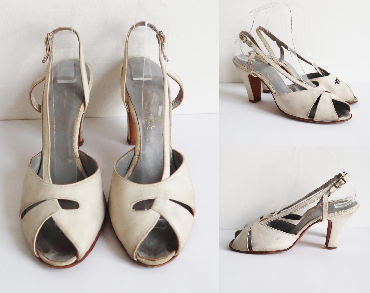 Off White 40s50s Vtg. BALLY Suede Leather Pumps With Crooked Strap // Size 37,5 - 38 // Made In England