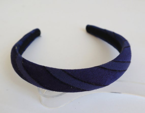 Blue 70s Velvet Headband With Black Stripes