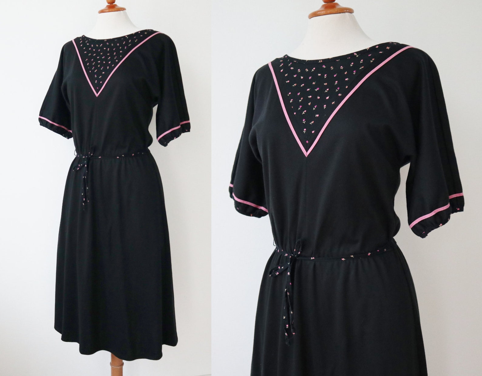 Black Pink 70s Dress // Pitava // Size 36 // Made in Denmark - Etsy