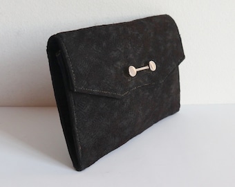 Black Clutch Bag/Wallet With Silver Closure // Evening Bag // Mid Century // Vegan