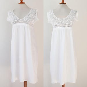 Blanc édouardien Vtg. Robe/robe de chambre avec haut au crochet//Robe en coton antique//Taille M