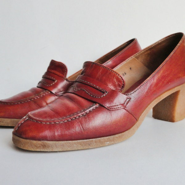 Bally Suisse Vintage Cognac Brown Leather Shoes // Sporty // Rubber Sole // Size 37,5 // Made In Switzerland