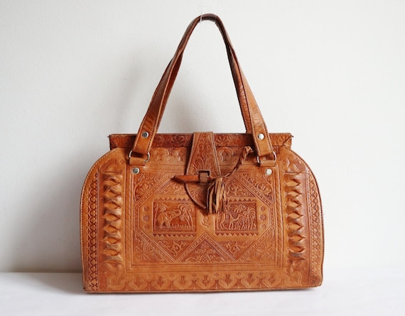 Golden Brown 60s Handmade Tooled Moroccan Vintage