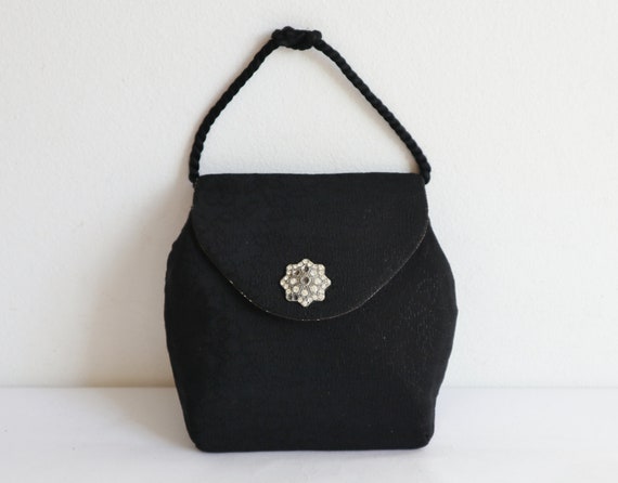 Cute Black 40s Vegan Vtg. Hand Bag/Party Bag With