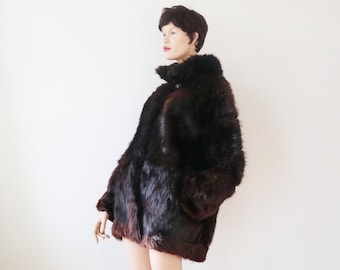 ヴィンテージ80年代本革＆ファーコートレディース、80年代オーバー