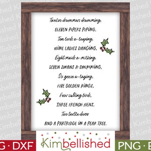 Twelve Days of Christmas Lyrics SVG DXF Digital Cut Files